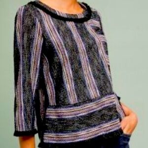 Anthropolgie Current Air Multicolor Striped Sweater with Fringed Trim Sz Medium